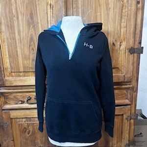 Harley Davidson Womens Black Quarter Zip Hoodie Roses Motorcycles Logo Size M